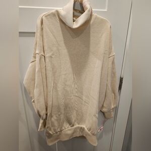 Choosy Oversized Boyfriend Sweater Cream Ribbed Turtleneck Pullover NWT Small